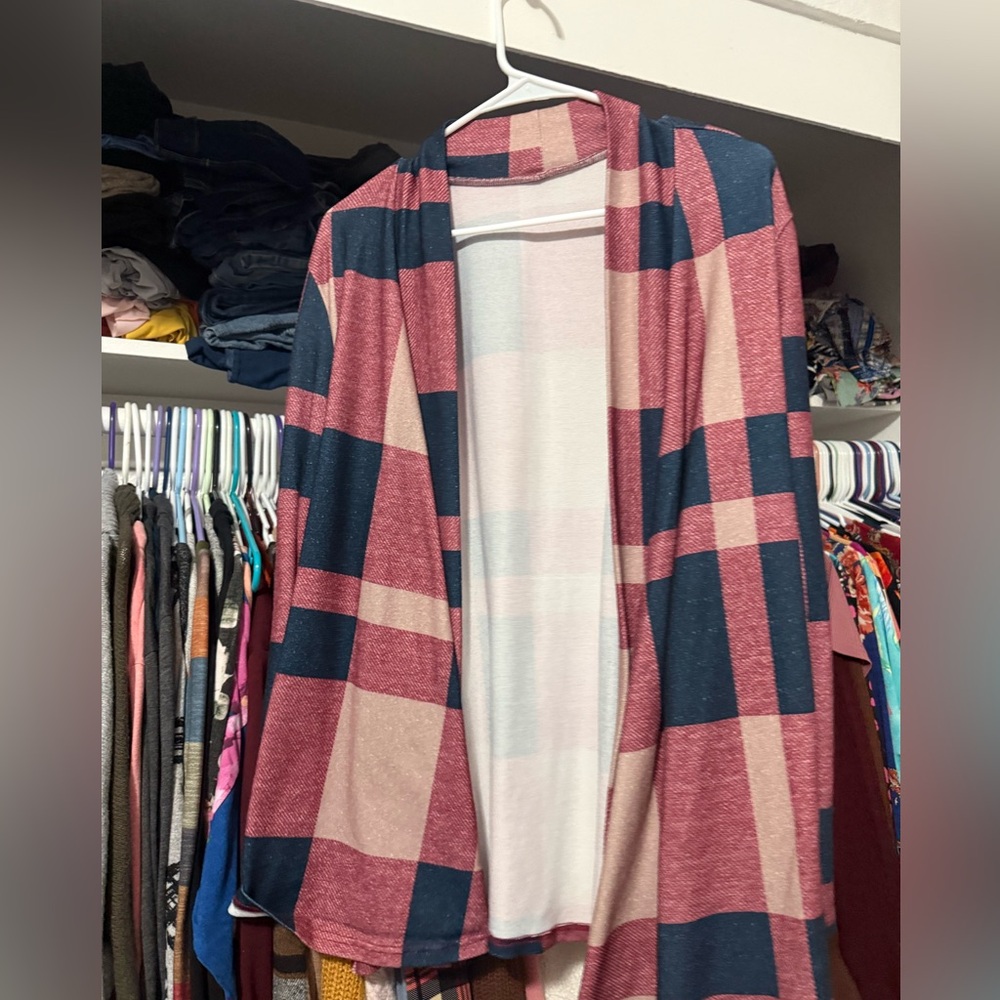 Plaid Open-Front Cardigan Sweater
